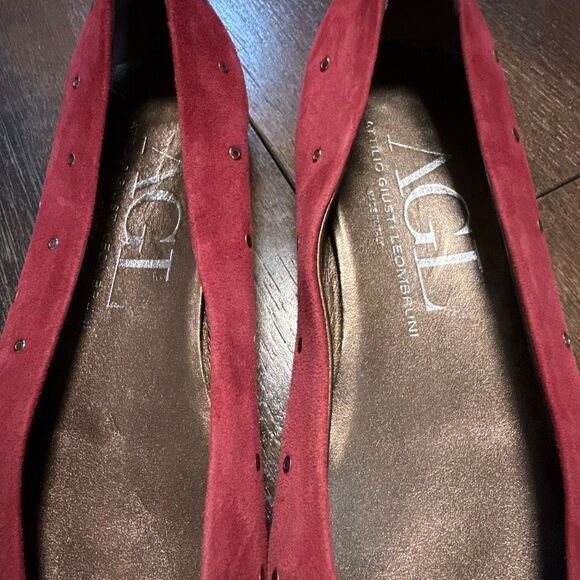 Attilio Giusti Leombruni (AGL) berry red suede ballet flats with metal embellish - Picture 3 of 9